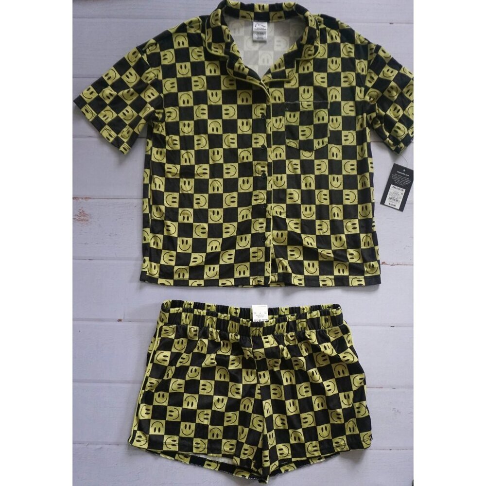 Art Class' Short Sleeve Smiley Checkerboard Button-Up Pajama Set - Size XXL, NWT - Picture 2 of 6